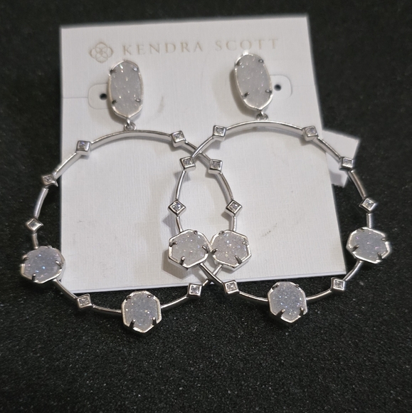 New Kendra Scott Iridescent Drusy Hoop Stud Earrings in Silver. Rhodium plated - Picture 1 of 4